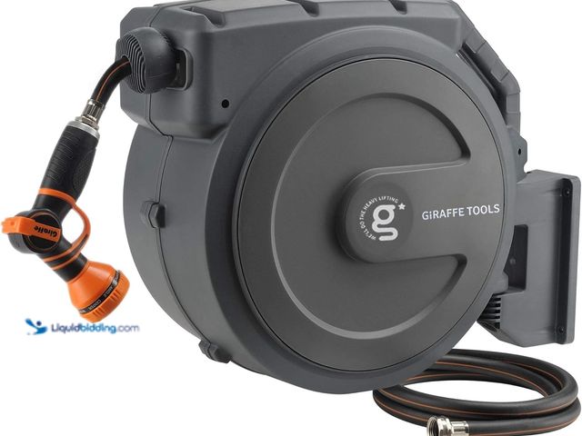 Lot 49-3563850 - Giraffe Tools Retractable Garden Hose Reel 1/2 Inch x 130 ft, Super Heavy Duty, Any Length Lock, Slo...