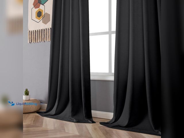Lot 49-5485271 - Chyhomenyc Black Curtains 96 Inch Length 2 Panels, Faux Linen Textured Semi Sheer Light Filtering Ai...