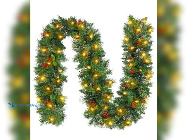 Lot 49-1544835 - 8 ft. Pre-lit Christmas Garland with Warm White Lights, Artificial Garland, Model # B0CNW5TR82, Slig...