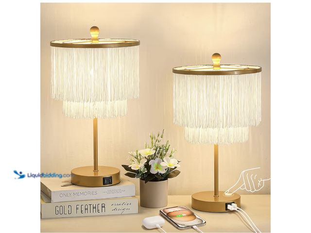 Lot 49-1810583 - 2 TABLE LAMPS Bedside Lamps Set of 2, 3-Way Dimmable Touch Lamp with USB Charging Port, Boho Lamp wi...