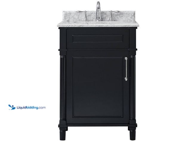 Lot 49-5437386 - Home Decorators Collection Aberdeen 24 in. Single Sink Black Bath Vanity with Carrara Marble Top (As...