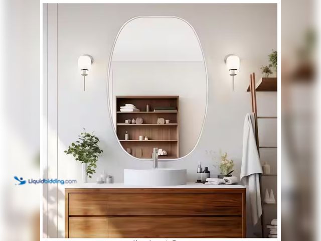 Lot 49-1622828 - Sxiawe 24 in. W x 36 in. H Silver Oval Wall Mounted Aluminum Alloy Bathroom Mirror Decorative Mirror...