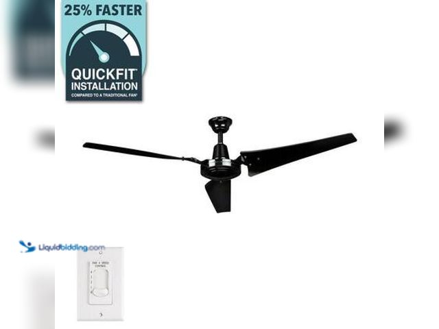 Lot 49-5544677 - Hampton Bay Industrial 60 in. Indoor/Outdoor Black Ceiling Fan with Wall Control, Downrod and Powerf...