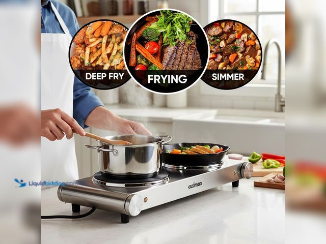 Lot 49-5489186 - CUSIMAX Electric Hot Plate, 1800W Double Burner, Cast Iron Countertop Cooktop, Hot Plates for Cookin...