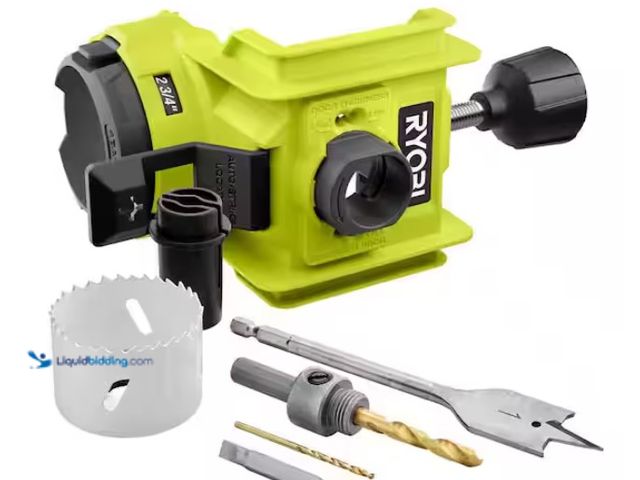 Lot 49-1578255 - RYOBI Wood/Metal Door Lock Installation Kit with Bi-Metal Hole Saw, Spade Bit, Pilot Bit, and Double...