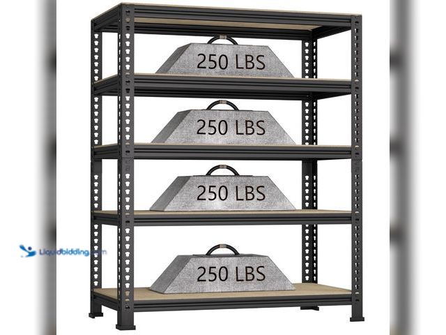Lot 49-1555586 - 5-Shelf Heavy Duty Shelving - Adjustable Garage Storage Shelves, Metal Utility Storage Racks for War...