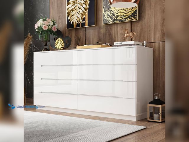 Lot 49-5405746 - FUFU&GAGA
High Gloss White Wood 8-Drawer Chest of Drawers Storage Organizer With LED Lights (63 in....