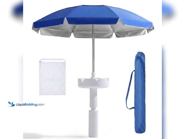 Lot 49-2023185 - lohasco 7 ft. Floating Table Umbrella Patio Umbrella with Base and Cup Holder in Navy. Model # PFU-N...