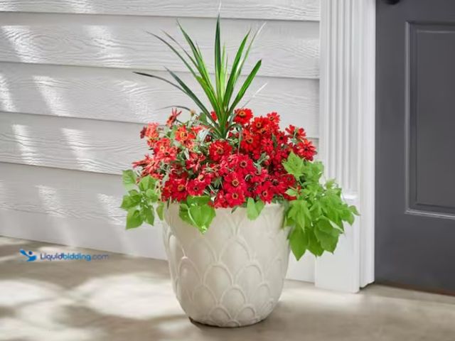 Lot 49-1548094 - Lot of 2 Vigoro Cosetta Large Grey Resin Textured Lightweight Round Planter (18.6 in. L x 18.6 in. W...