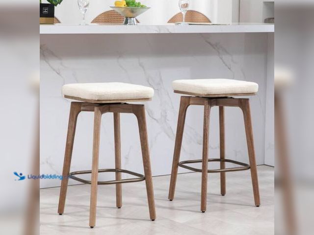 Lot 49-2001032 - Set of (2) Glamour Home Beckham 27 in. Beige Wood Counter Stool with Woven Fabric, Model # GHSTL-176...