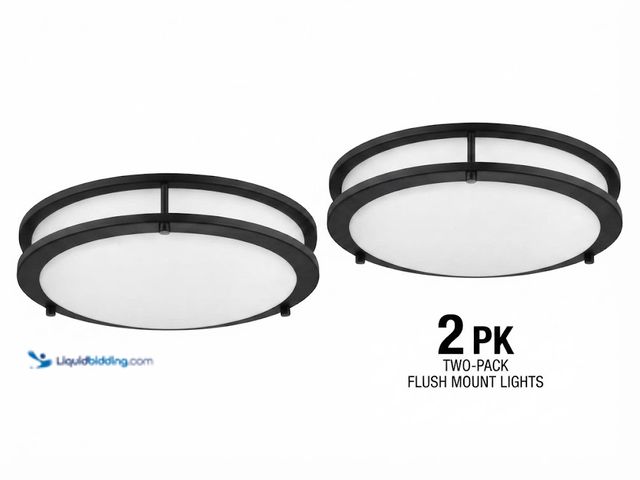 Lot 49-3618555 - Lot of (2) Hampton Bay Flaxmere 14 in. Modern Matte Black Selectable 5 CCT Integrated LED Flush Moun...