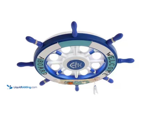 Lot 49-1575386 - OUKANING 24.4 in. 8-Light Blue and White Modern Ship Rudder Shape Flush Mount Ceiling Light for Kids...