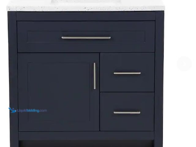 Lot 49-2004428 - Home Decorators Collection Clady 37 in. Single Sink Deep Blue Bath Vanity with Silver Ash Cultured M...