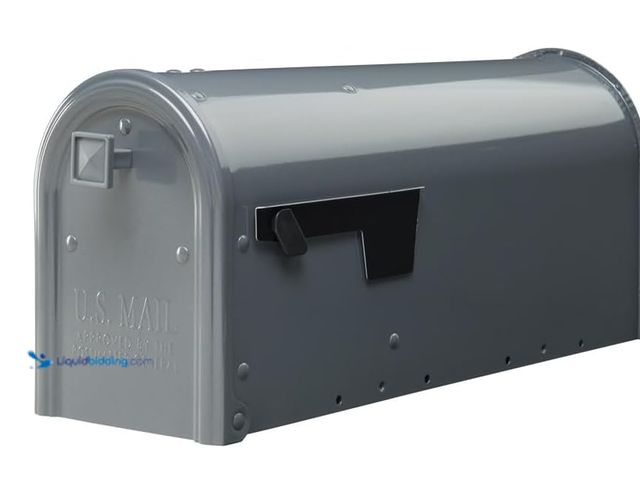 Lot 49-2024644 - Architectural Mailboxes Edson Post Mount Mailbox, Gunmetal Grey, Medium, Model# B0BP3RKVPW, Slightly...