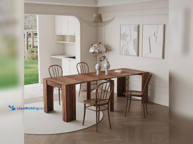 Lot 49-5460324 - 118.11”Multifunctional extendable Console Table,Dining Table for 6 to 10,Wood Modern Rustic Rectangl...