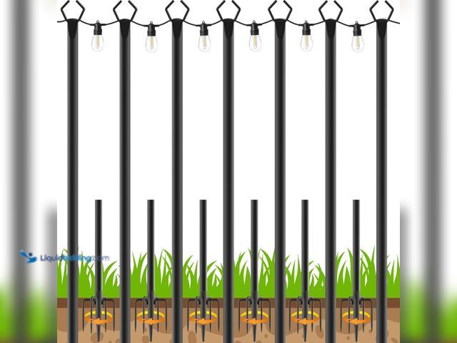 Lot 49-5437275 - 7 Pack 10 FT String Light Poles,Metal with Fork Lights Poles for Outdoor String Light, Rustproof Hea...