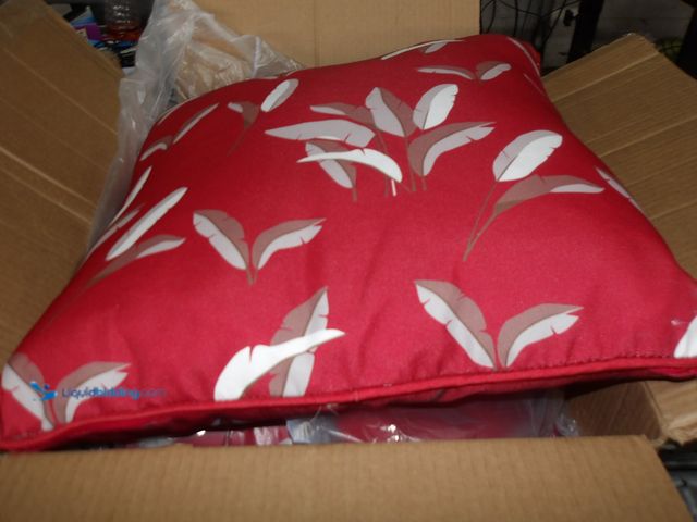 Lot 49-1513862 - (lot of 2) Outdoor Patio Pillows Red/ White with Feathers Designs, Unused   Ref#4G-0723