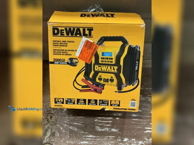 Lot 49-3559859 - DEWALT 2000-Peak Amp Portable Jump Starter with Digital Compressor, USB and AC Power Bank. Model # D...