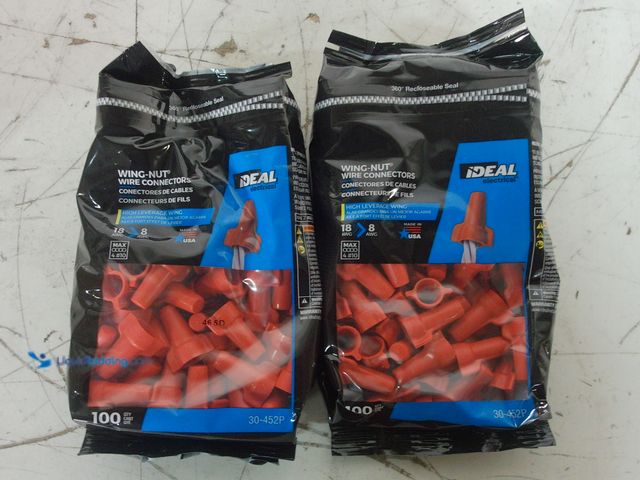 Lot 49-3617071 - IDEAL Set of (2) Wing-Nut Wire Connector, 452 Red, Bag of 100 each - model # 623622 - New   Ref#BIN0...