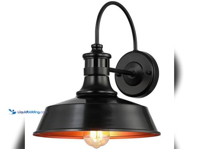 Lot 49-5541516 - TRUE FINE Grantham 1-Light 12 in. Black Motion Sensor Outdoor Barn Light Wall Sconce. Model # TD1300...