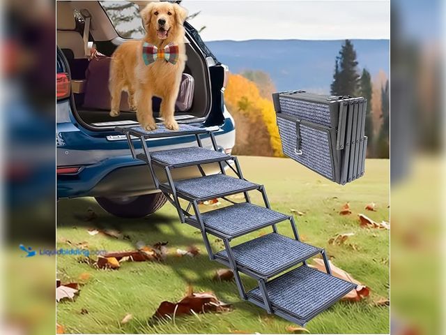 Lot 49-5433790 - Extra Wide Dog Ramp for Car Truck and SUV Dog Stairs for Large Dogs Folding Pet Stairs with Non-Slip...
