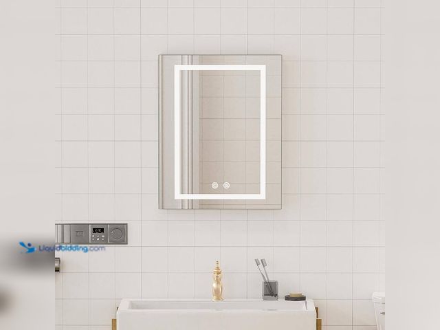 Lot 49-5437419 - Simple Project 20 in. W x 28 in. H Rectangular Aluminum Medicine Cabinet with Mirror-Anti-Fog, Smart...