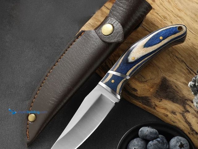 Lot 49-1792556 - Outdoor fixed blade knife with blue wood handle