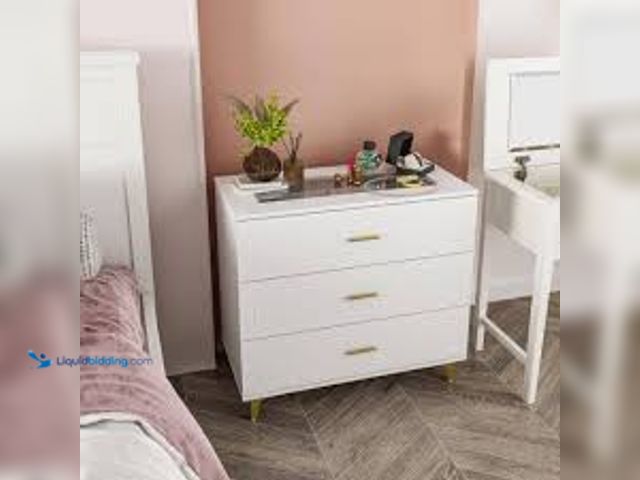 Lot 49-5411582 - FUFU&GAGA White Wooden Nightstand with 3-Drawer: 31.5" L x15.7" W x28.7" HModel # LBB-KF330025-01-c....