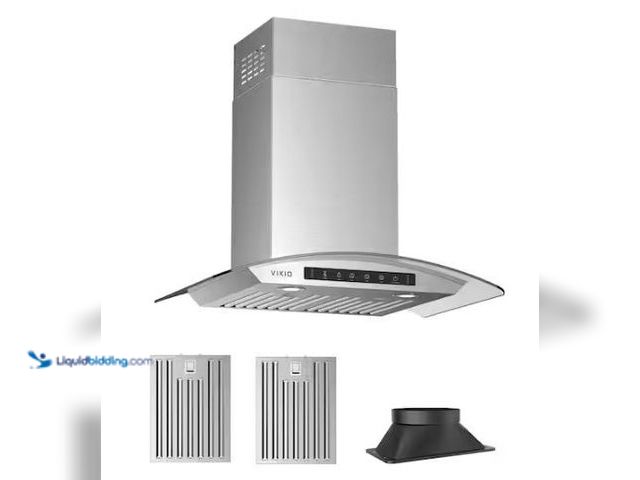 Lot 49-1568276 - HisoHu 30 in. 600 CFM Ductless Convertible Wall Mount Range Hood in Stainless Steel and Glass with G...