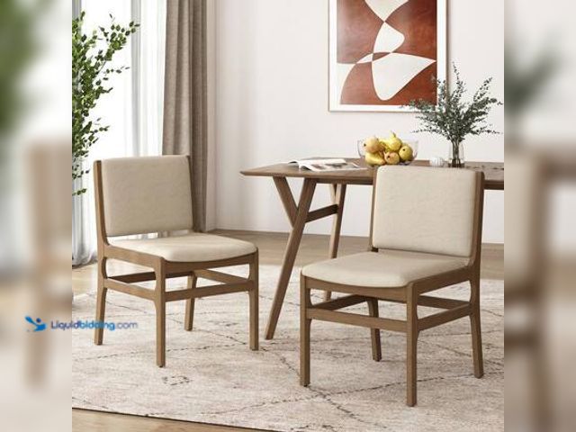Lot 49-5572007 - Noble House Juan Wheat and Walnut Fabric Upholstered Dining Chair (Set of 2). Model # 109861. Unused