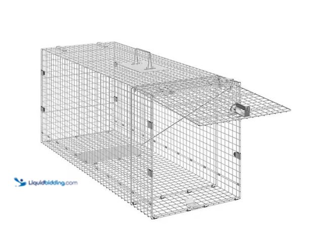 Lot 49-3613548 - SVOPES Live Animal Cage Trap, 42 in. x 16 in. x 18 in. Galvanized Iron, Humane Trap for Stray Dogs, ...