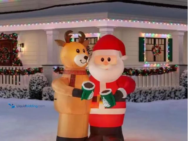 Lot 49-1547295 - Home Accents Holiday 8FT Animated Santa and Reindeer "Cheers" Christmas Inflatable, Model# 191245826...