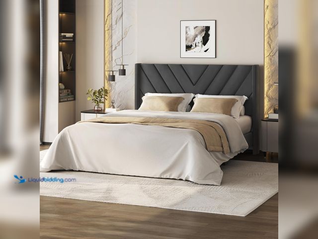 Lot 49-3531080 - Yaheetech Queen Bed Frame Upholstered Platform Bed with Wing Side/Wooden Slat Support/Tufted Headboa...