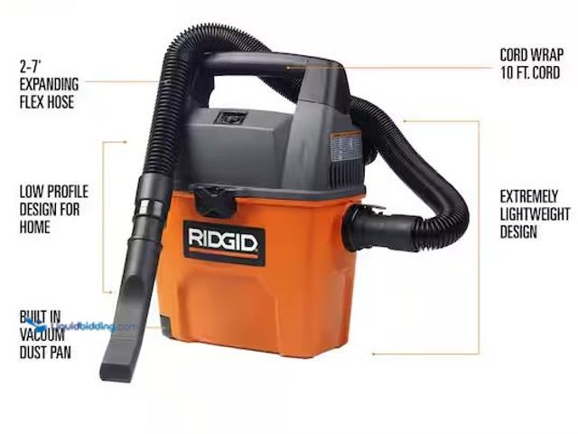 Lot 49-5486191 - RIDGID
3 Gal. 3.5 Peak HP Handheld Shop Vacuum Wet Dry Vac with RIDGID SWEEP Dust Pan, Internet # 2...