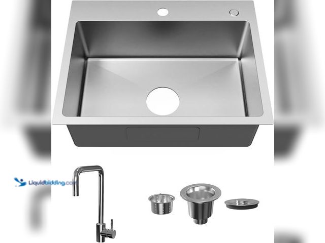Lot 49-5413960 - 24" x 18" Drop in Kitchen Sink Stainless Steel Single Bowl Kitchen Sink with Drain Kit and Faucet US...