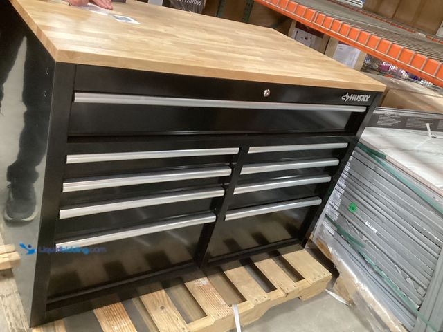 Lot 49-5510938 - Husky Black/Wood Workbench Item is unused, has keys