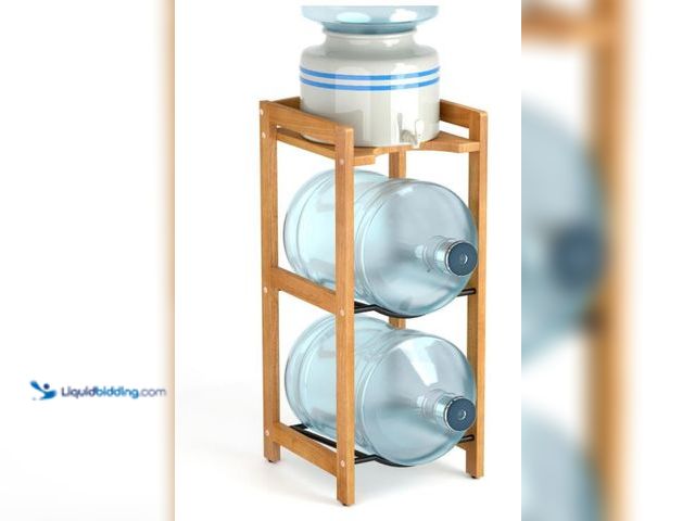 Lot 49-3473756 - 5 Gallon Water Jug Holder with Top Shelves, Natural Solid Wood Water Dispenser Stand 31"H, 3-Tiers 5...