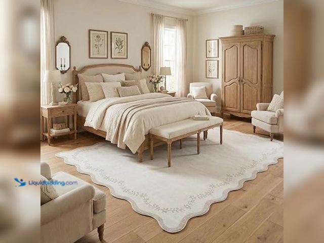 Lot 49-2025634 - GarveeHome 6x9 Scalloped Area Rug Soft Washable Rug, Soft Beige Low Pile Non Slip Accent Floor Mat S...
