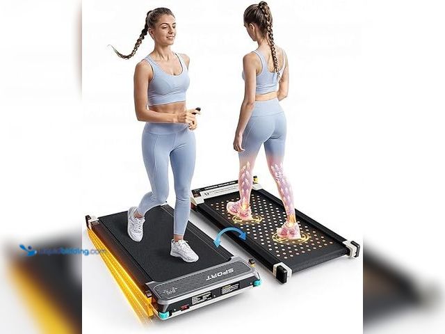 Lot 49-5419621 - FUNRAY Versatile Walking Pad Treadmill with Incline - Dual-Sided Under Desk Treadmill with Foot Mass...