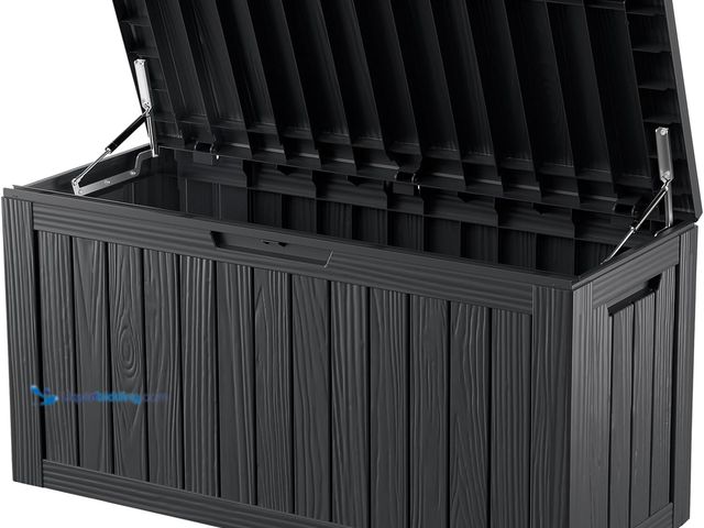Lot 49-5408134 - 80 Gallon Lockable Resin Deck Box, Waterproof Outdoor Storage Box for Patio Furniture, Garden Tools,...