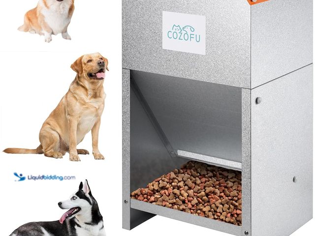 Lot 49-5437499 - Dog Feeder - Galvanized Metal Pet Food Station for Indoor & Outdoor Use - Automatic Gravity-Fed Disp...