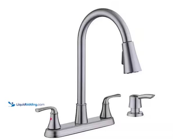 Lot 49-1576669 - Glacier Bay Sadira Double Handle Pulldown Sprayer Kitchen Faucet with Soap Dispenser in Stainless St...