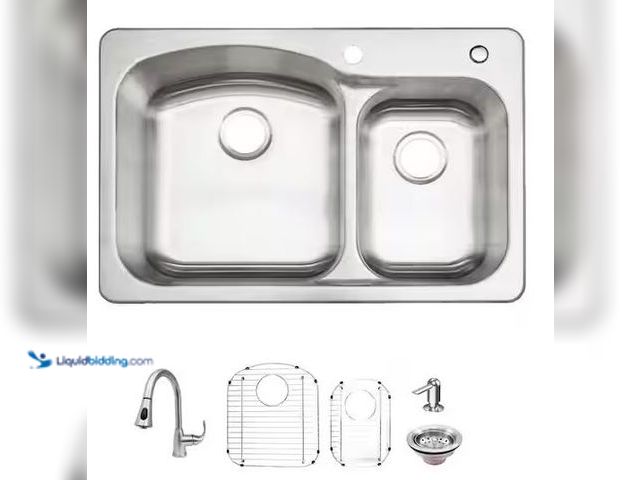 Lot 49-5460596 - Glacier Bay
33 in. Drop-In 60/40 Double Bowl 18 Gauge Stainless Steel Kitchen Sink with Pull-Down F...