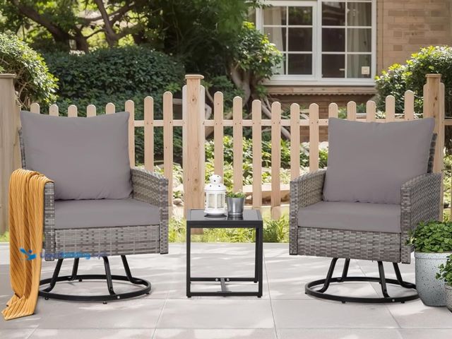 Lot 49-1515753 - 3 PCS Swivel Rocker Outdoor Wicker Patio Chairs Set of 2, with 4-Inch Thick Cushions and Glass Side ...