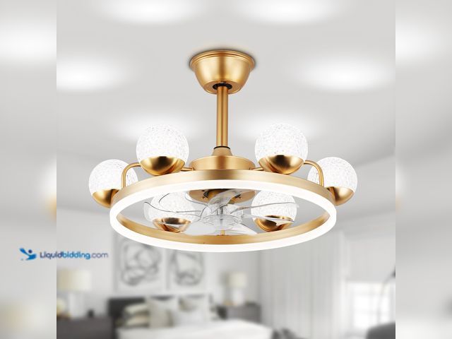 Lot 49-3514526 - 23 inch Gold Chandelier Ceiling Fan with Light, Dimmable LED Fandelier Ceiling Fans with Lights DC M...