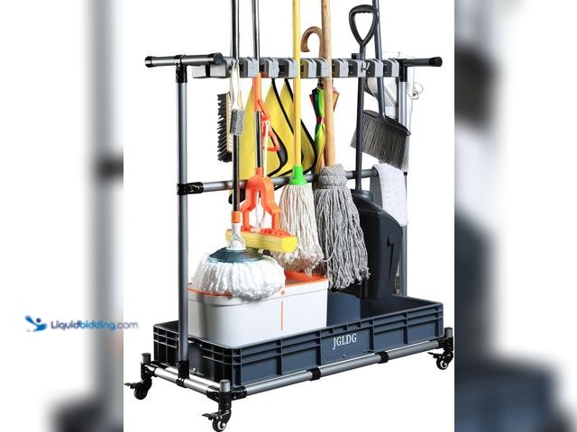 Lot 49-5437311 - Mop and Broom Holder with Wheels - Keep Your Cleaning Tools Organized! (L) [Model: B0D9FS3FTS] Unuse...