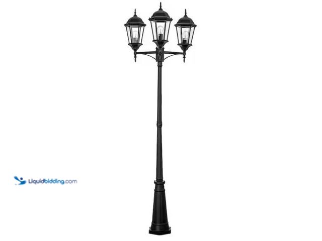 Lot 49-2006612 - Bel Air Lighting Classical 8 ft. 3-Light Black Outdoor Lamp Post Light Fixture Set with Clear Glass,...