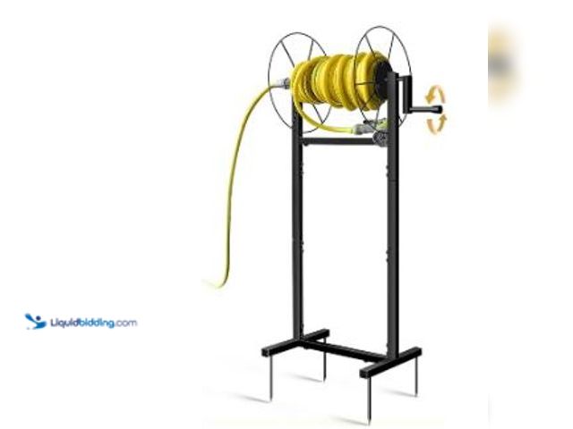 Lot 49-1535792 - (2) QwayHome Garden Hose Holder Freestanding with Water Hose Reel Rotate 360 Degree, Outdoor Heavy D...