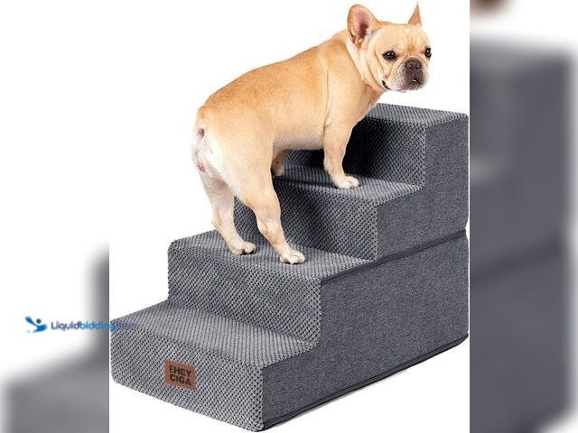 Lot 49-5549920 - Dog Stairs for Bed 18" H, 4-Step Dog Steps for High Bed, Grey | Pet Steps for Small Dogs and Cats, N...