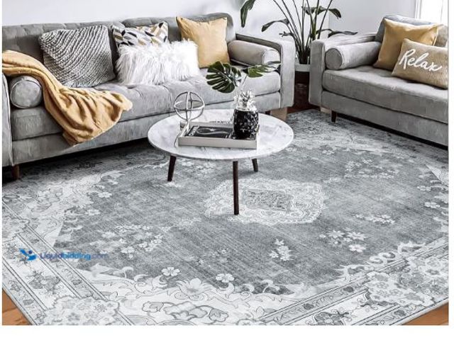 Lot 49-1577201 - MUJOO Grey Rug 8'x10' Area Rugs for Living Room Bedroom Dining Room, Large Washable Boho Bohemian Vi...